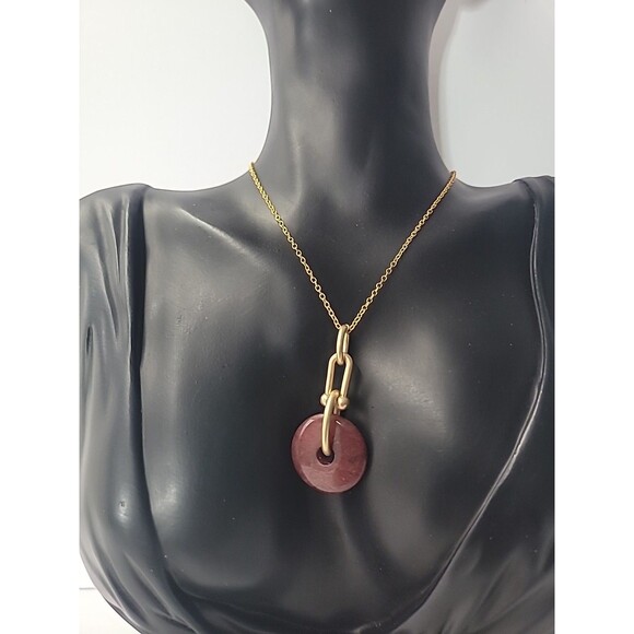 Unbranded Jewelry - Gold Tone Pink Stone Donut Pendant Necklace Circle Pi Disc Minimalist Modern